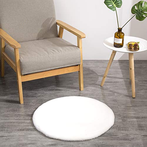 Hasenfell Kunstfell Teppich Vorleger | Rund - Weiss